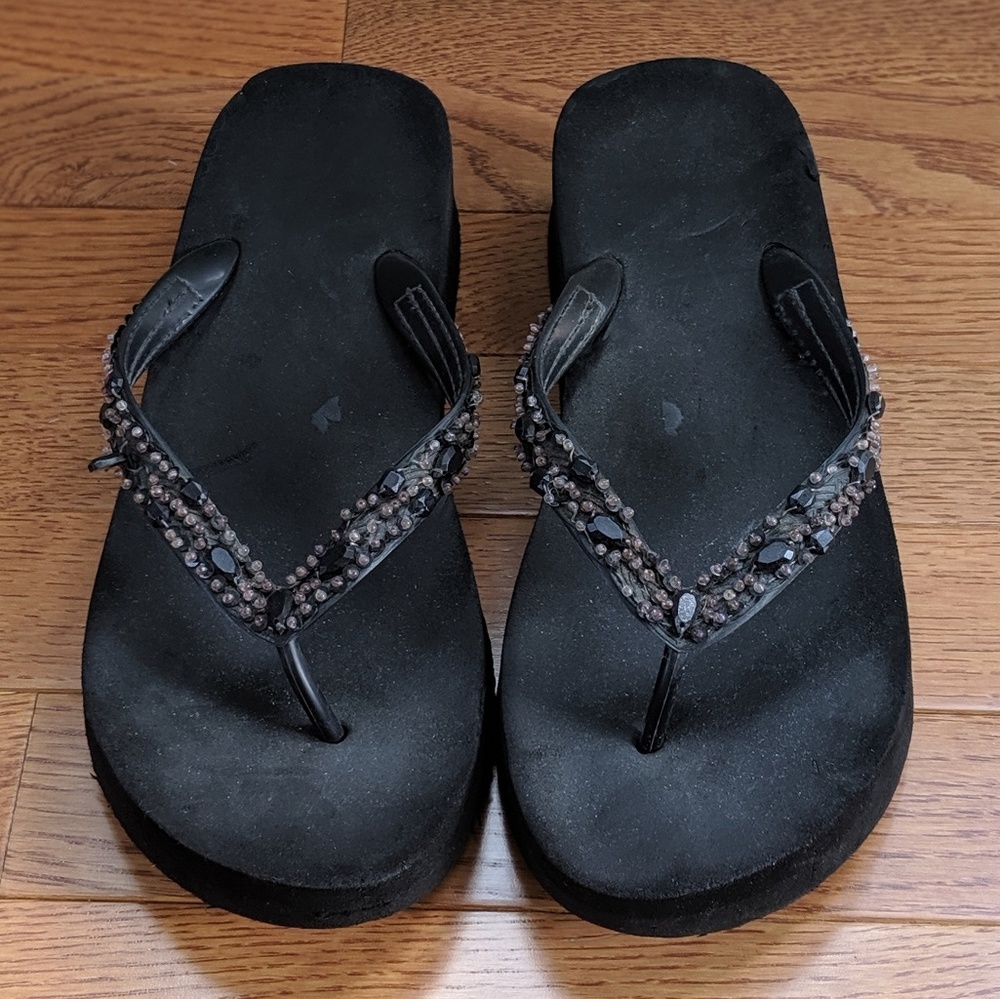 Very Used Beaded Rhinestone Slip On Wedges 9